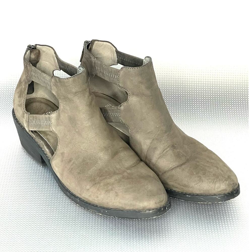 Eileen Fisher Vanda Tumbled Nubuk Booties Earth Tan Cutout Size 8